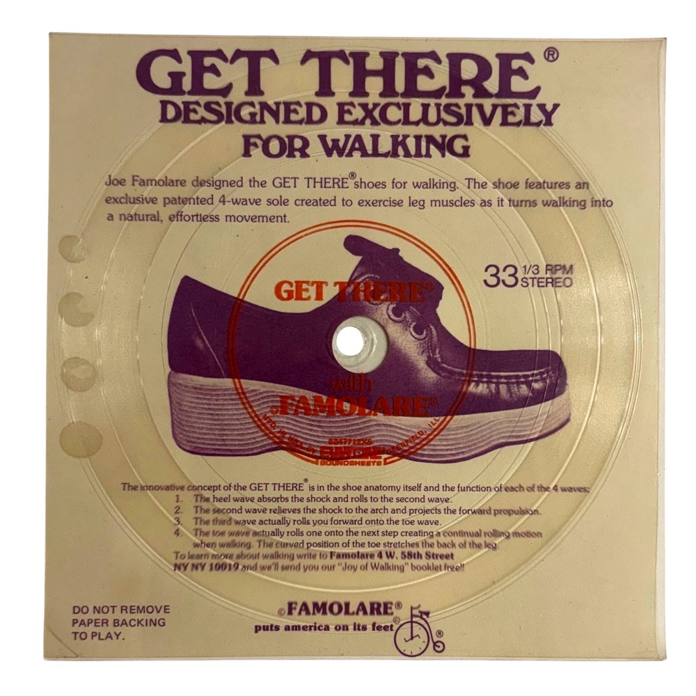 Vintage Famolare Get There Shoes Promo Flexi Disc 33 1/3 RPM Eva-Tone Record